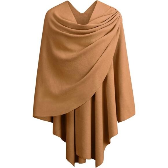Womens Large Cross Front Poncho Sweater 1-tan Brown